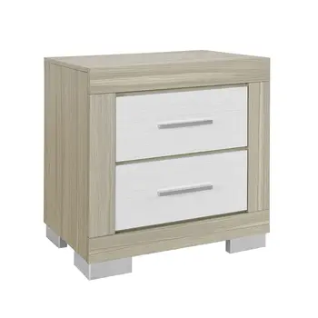 23" Natural And White Wood Square Two Drawer Nightstand