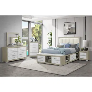 23" Natural And White Wood Square Two Drawer Nightstand