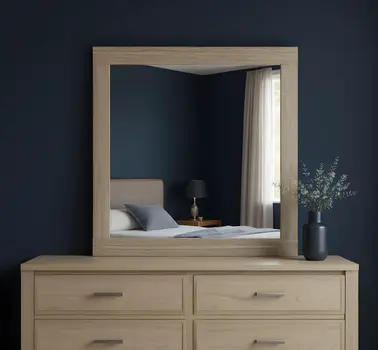 35" Natural Wood Square Frame Mounted Dresser Mirror