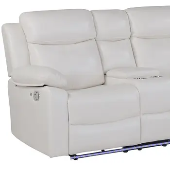 Off White Faux Leather Reclining Curved Six Piece Sectional With LED And Console