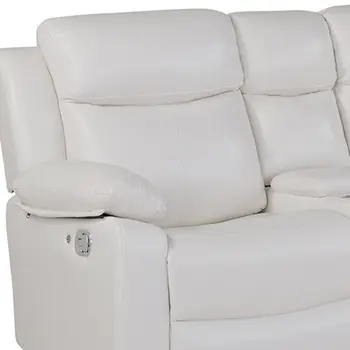Off White Faux Leather Reclining Curved Six Piece Sectional With LED And Console