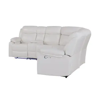 Off White Faux Leather Reclining Curved Six Piece Sectional With LED And Console