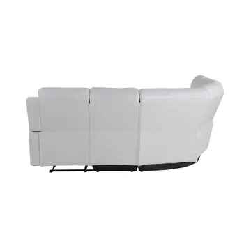 Off White Faux Leather Reclining Curved Six Piece Sectional With LED And Console