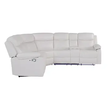 Off White Faux Leather Reclining Curved Six Piece Sectional With LED And Console