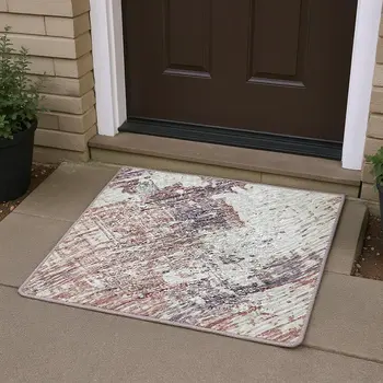 3' X 5' Pink Ivory And Gray Abstract Washable Area Rug With UV Protection