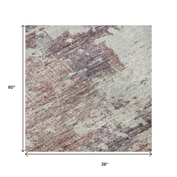3' X 5' Pink Ivory And Gray Abstract Washable Area Rug With UV Protection