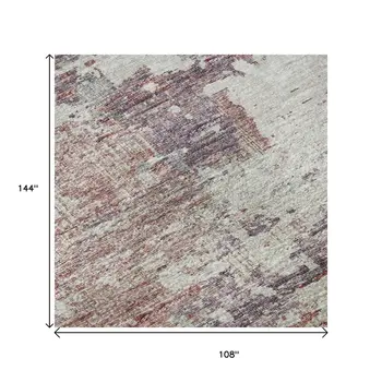 9' X 12' Pink Ivory And Gray Abstract Washable Area Rug With UV Protection