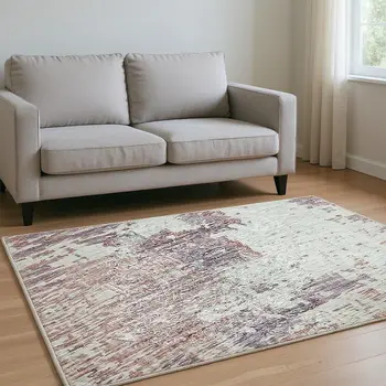 10' X 14' Pink Ivory And Gray Abstract Washable Area Rug With UV Protection