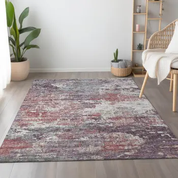 10' X 14' Pink Ivory And Gray Abstract Washable Area Rug With UV Protection