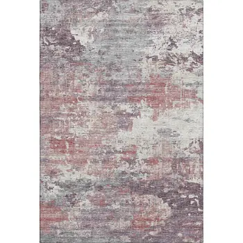 10' X 14' Pink Ivory And Gray Abstract Washable Area Rug With UV Protection
