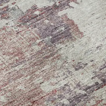 10' X 14' Pink Ivory And Gray Abstract Washable Area Rug With UV Protection