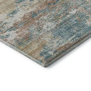 8' X 10' Teal Blue Ivory And Copper Abstract Washable Area Rug With UV Protection