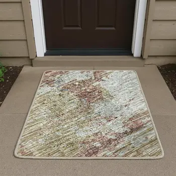 3' X 5' Silver Mauve And Gold Abstract Washable Area Rug With UV Protection