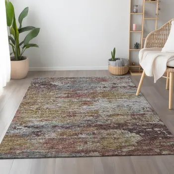 5' X 8' Silver Mauve And Gold Abstract Washable Area Rug With UV Protection