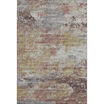 5' X 8' Silver Mauve And Gold Abstract Washable Area Rug With UV Protection