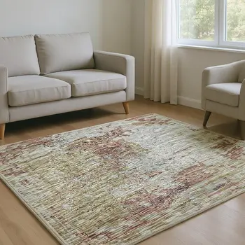 9' X 12' Silver Mauve And Gold Abstract Washable Area Rug With UV Protection