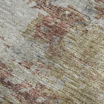 9' X 12' Silver Mauve And Gold Abstract Washable Area Rug With UV Protection