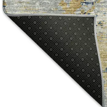 10' X 14' Blue Ivory And Gold Abstract Washable Area Rug With UV Protection
