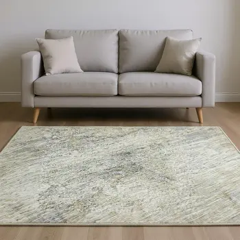 8' X 10' Ivory And Beige Abstract Washable Area Rug With UV Protection