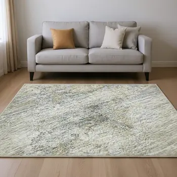 9' X 12' Ivory And Beige Abstract Washable Area Rug With UV Protection