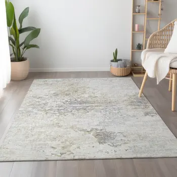 9' X 12' Ivory And Beige Abstract Washable Area Rug With UV Protection