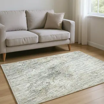 10' X 14' Ivory And Beige Abstract Washable Area Rug With UV Protection