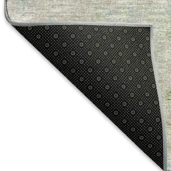 9' X 12' Green Ivory And Teal Blue Abstract Washable Area Rug With UV Protection