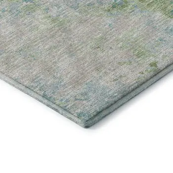 9' X 12' Green Ivory And Teal Blue Abstract Washable Area Rug With UV Protection