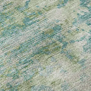 9' X 12' Green Ivory And Teal Blue Abstract Washable Area Rug With UV Protection