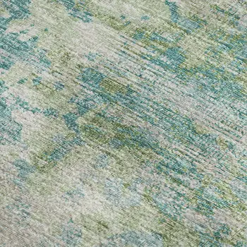 9' X 12' Green Ivory And Teal Blue Abstract Washable Area Rug With UV Protection
