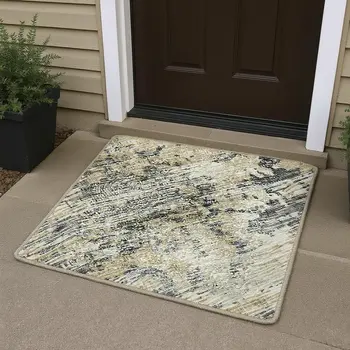 3' X 5' Midnight Ivory And Beige Abstract Washable Area Rug With UV Protection