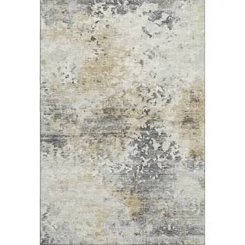 5' X 8' Midnight Ivory And Beige Abstract Washable Area Rug With UV Protection