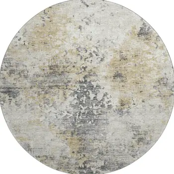 8' Midnight Ivory And Beige Abstract Washable Round Rug With UV Protection