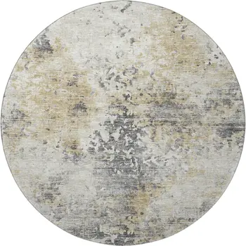 8' Midnight Ivory And Beige Abstract Washable Round Rug With UV Protection