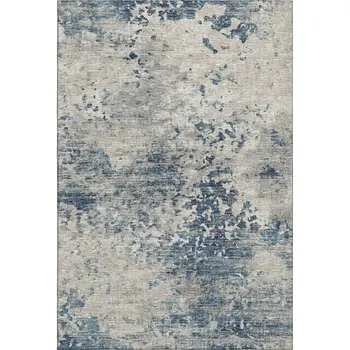 5' X 8' Blue And Ivory Abstract Washable Area Rug With UV Protection
