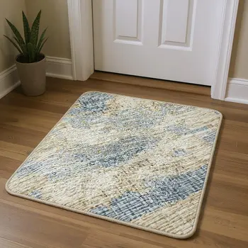 3' X 5' Blue Silver And Gold Abstract Washable Area Rug With UV Protection
