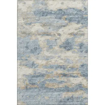 5' X 8' Blue Silver And Gold Abstract Washable Area Rug With UV Protection