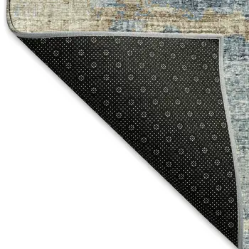 5' X 8' Blue Silver And Gold Abstract Washable Area Rug With UV Protection