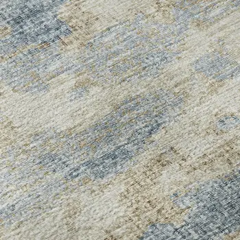 5' X 8' Blue Silver And Gold Abstract Washable Area Rug With UV Protection