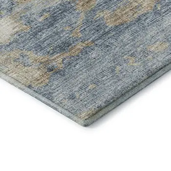 8' Blue Silver And Gold Abstract Washable Round Rug With UV Protection