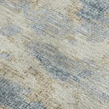 9' X 12' Blue Silver And Gold Abstract Washable Area Rug With UV Protection