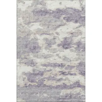 9' X 12' Purple And Ivory Abstract Washable Area Rug With UV Protection