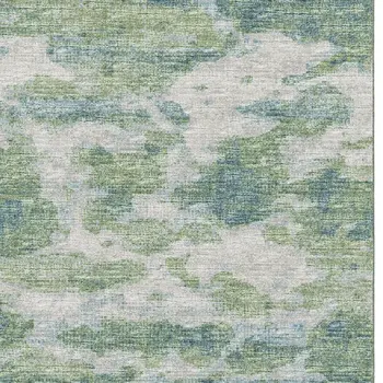 3' X 5' Green And Ivory Abstract Washable Area Rug With UV Protection