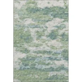 5' X 8' Green And Ivory Abstract Washable Area Rug With UV Protection