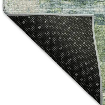 5' X 8' Green And Ivory Abstract Washable Area Rug With UV Protection