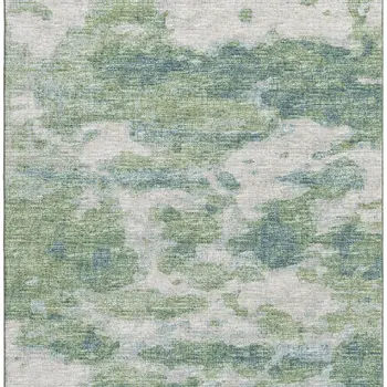 5' X 8' Green And Ivory Abstract Washable Area Rug With UV Protection