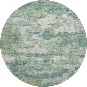 8' Green And Ivory Abstract Washable Round Rug With UV Protection