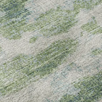 8' Green And Ivory Abstract Washable Round Rug With UV Protection