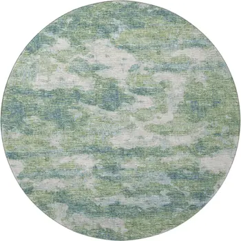 8' Green And Ivory Abstract Washable Round Rug With UV Protection