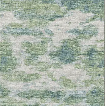8' X 10' Green And Ivory Abstract Washable Area Rug With UV Protection